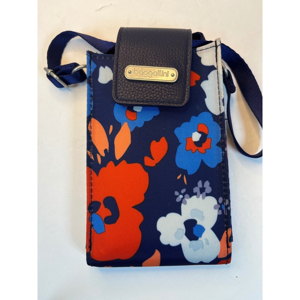 Baggallini Bryant Crossbody Phone Bag Navy Blue Floral Travel Pouch
